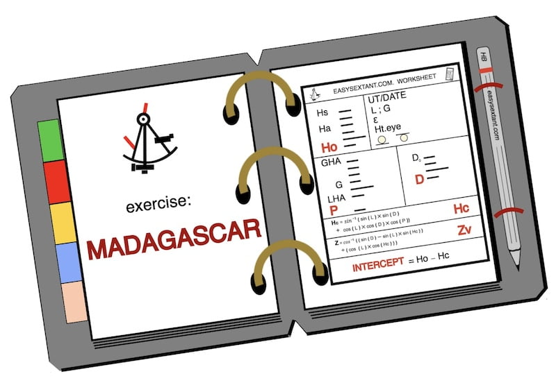 exercise "Madagascar" image on this page. How to calculate the sun's line of position.