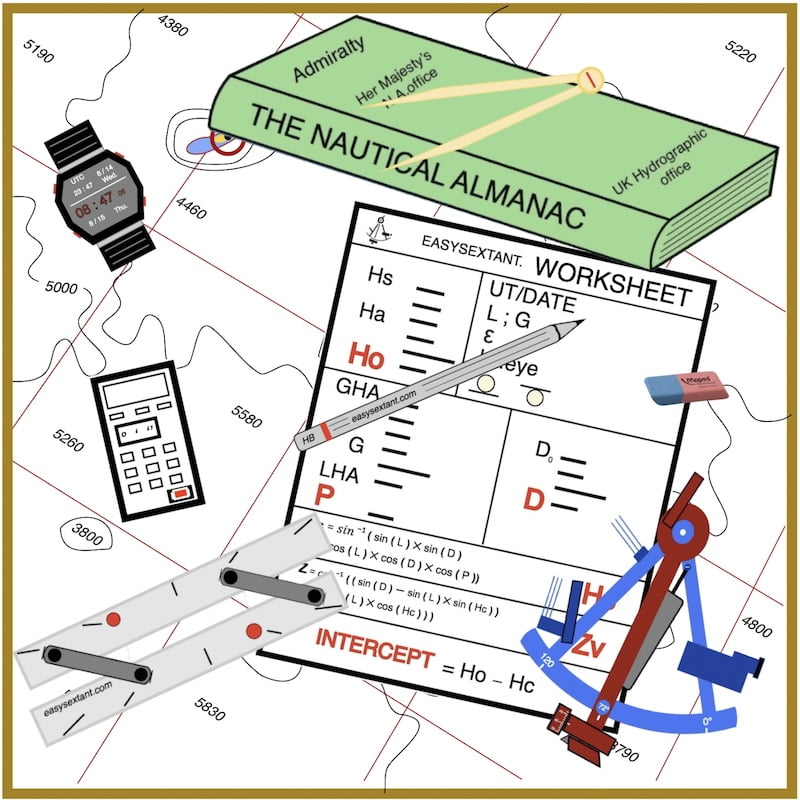 EX: LA ROCHELLE FREE, image of the tools for celestial navigation