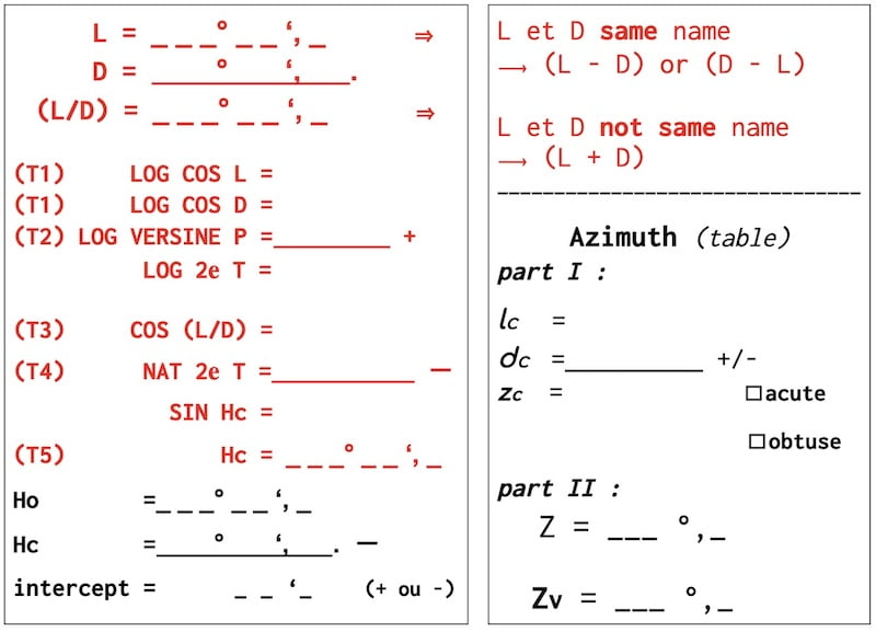 Sun's altitude and logarithm tables at sea, image part two of the worksheet for tables