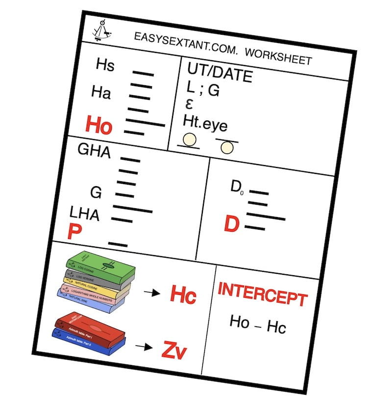 simplified worksheet for sun navigation and logarithm tables