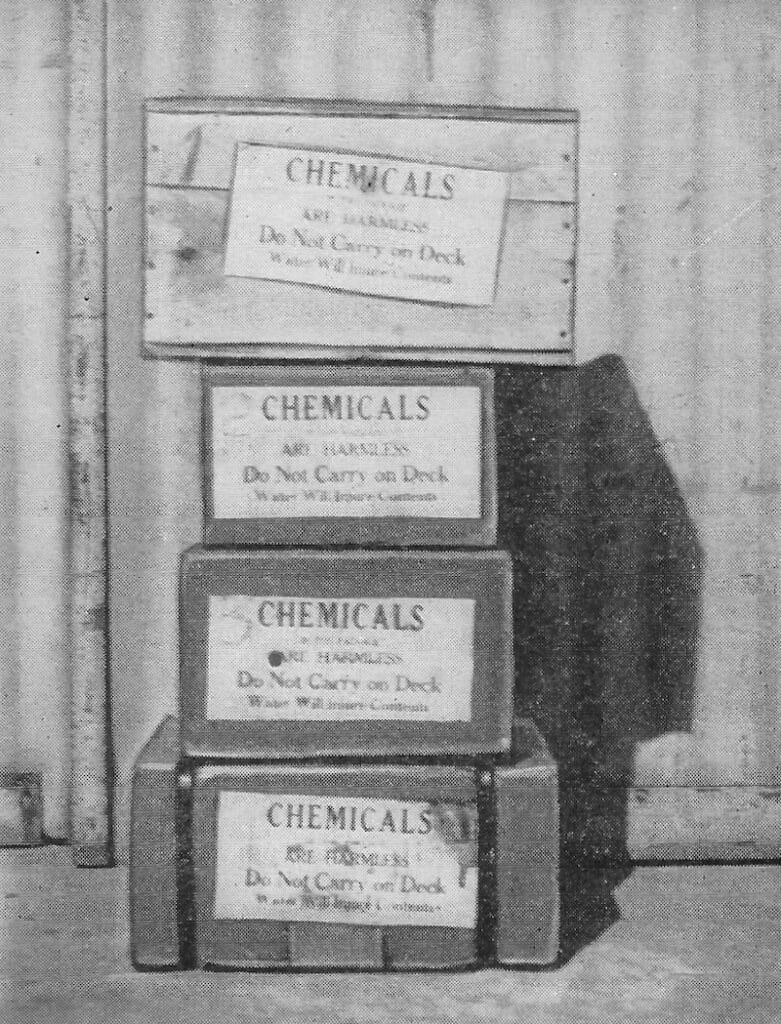 decorative image: transport for dangerous cargo at sea. (old picture)