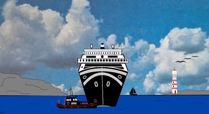 Decorative image: cruise ship and pilot boat.