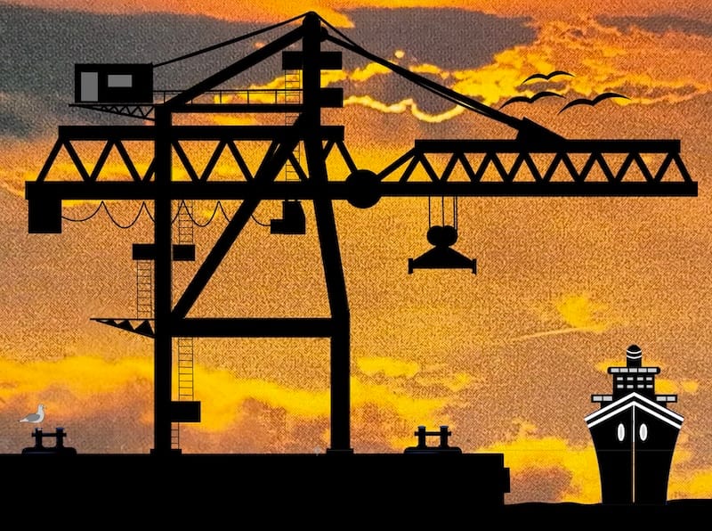 container gantry crane and orange sky