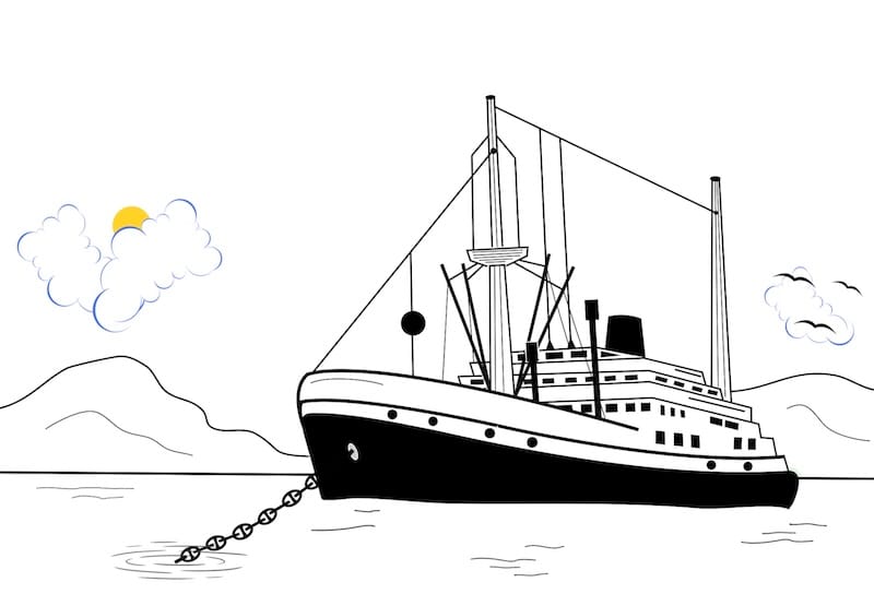 decorative image: ship at anchor