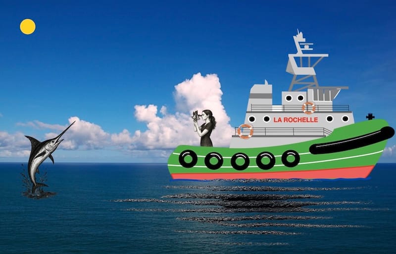 woman, tug and a sextant