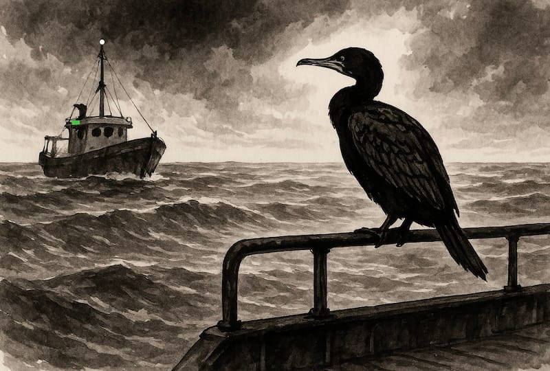 The drifting companion A French fisherman in the Bay of Biscay noted that a single black cormorant followed his trawler for seven days straight, sitting on the same aft railing at night, and vanishing only briefly to feed. On the 8th day, during a sudden squall, it was gone — never seen again.