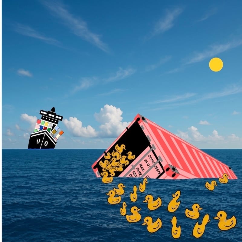The cargo that escaped
In 1992, a container ship lost several containers in the North Pacific. One burst open, releasing 28,000 rubber ducks and bath toys. They drifted across oceans for decades, helping oceanographers map currents. Even today, “friendly floatees” are still washing up on distant beaches.