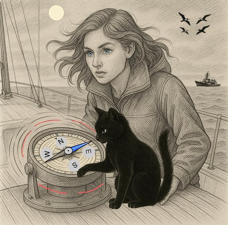 The compass that spun in circles:
A solo sailor in the Gulf of Alaska reported that her magnetic compass suddenly began spinning continuously for almost an hour, despite calm conditions. Theories ranged from a passing submarine to an unusual magnetic anomaly on the seafloor.