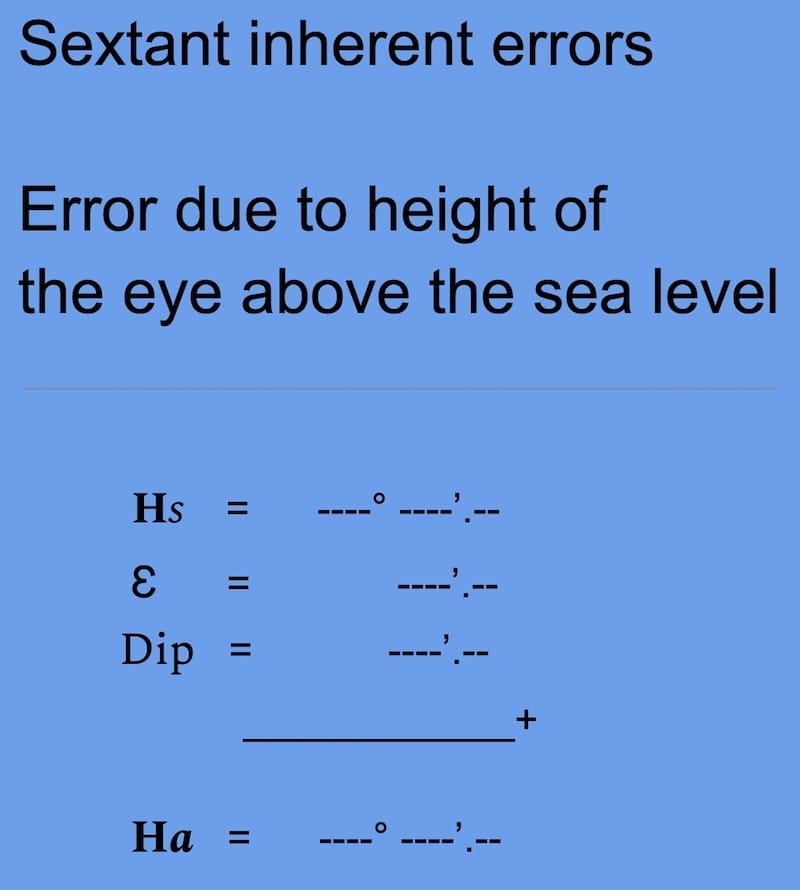 Sextant – Apparent Altitude of the Sun: from Hs to Ha
