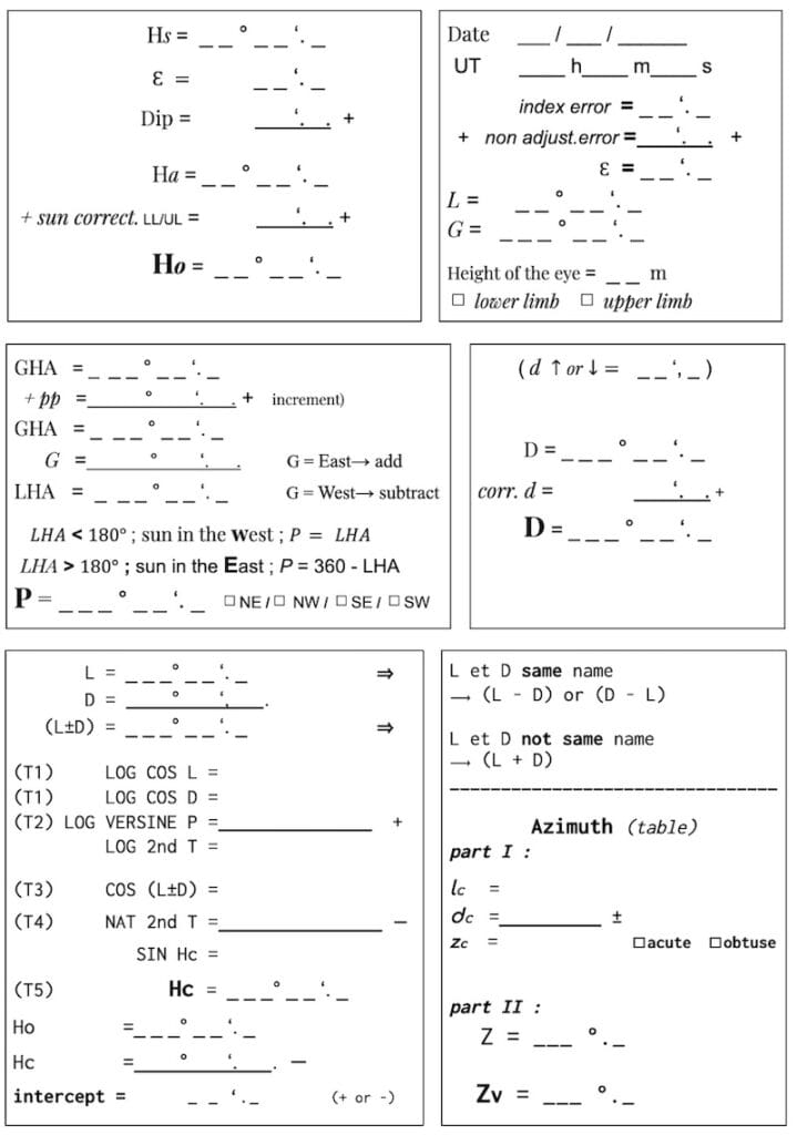Sun's azimuth tables at sea, image worksheet for tables