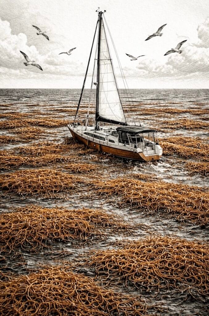 Sailboat-trapped-in-sargassum-