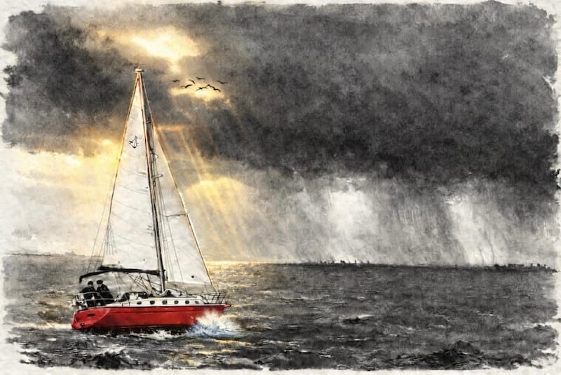 sailing vessel in rainy weather