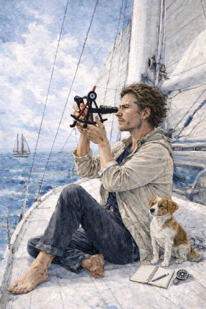 a man taking the sunsight with a sextant