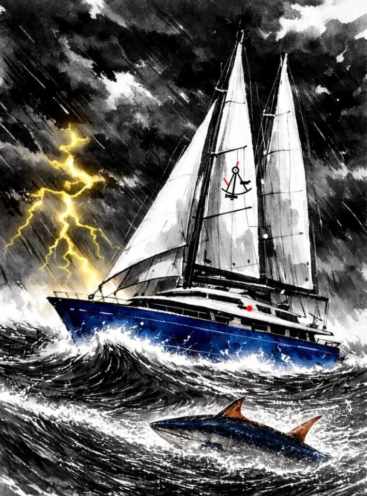 sailing vessel big waves and tong