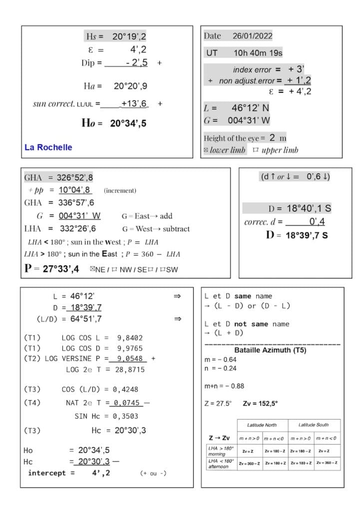INTERACTIVE CELESTIAL WORKSHEET LOGARITHM/AZIMUTH TABLES, calcul Hc
