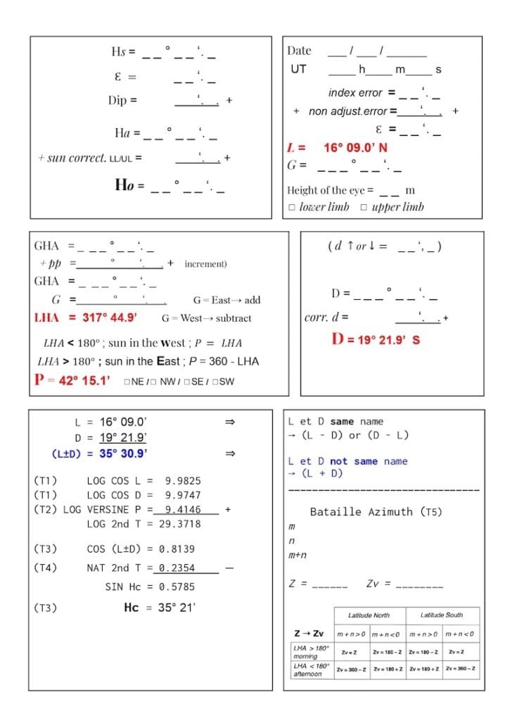 Calculate Sun’s Altitude at Sea with Logarithm Tables: worksheet logarithm tables
