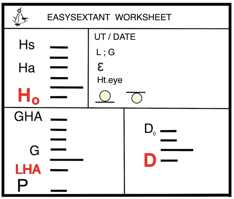First part of the easysextant worksheet